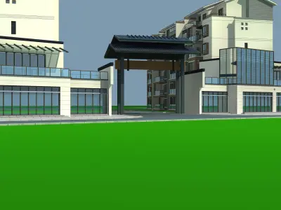 Architecture apartment building with parking lot 3D model