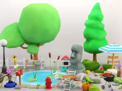Cartoon Garden Package Low-poly 3D model