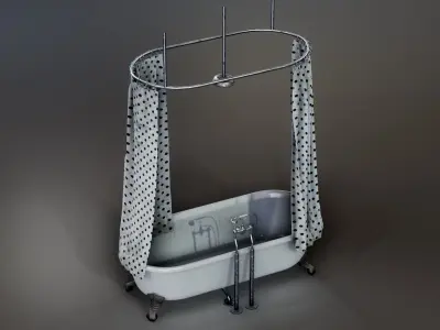 Bathtub with shower curtain Low-poly 3D model