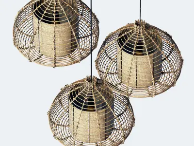 Lamp wicker branch rattan Dome 3D model