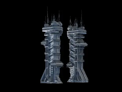 Scifi building command center skyscraper Low-poly 3D model