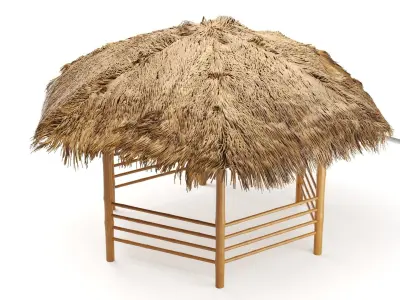 bamboo roof beach restaurant shelter gazebo 3D model