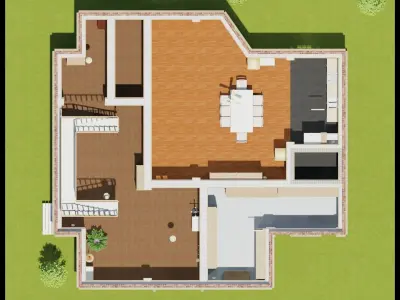 Set 6 Houses Detached with interiors Low-poly 3D model