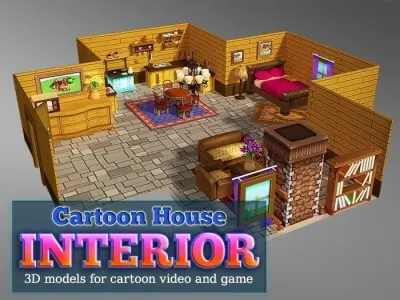 Cartoon House Interior Low-poly 3D model
