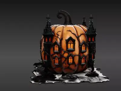 Haunted Pumpkin Castle Lantern 3D Model Spooky Halloween Decor 3D model