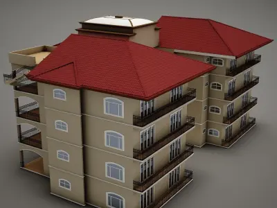 Tropical Latin Mexican Beach Tower Hotel condo Hacienda 3D model