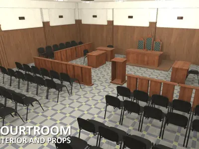 Courtroom - interior and props Low-poly 3D model