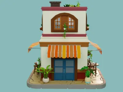 Cartoon Cafe Low-poly 3D model