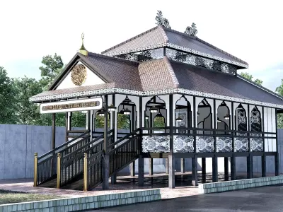 Wooden Architecture Traditional Dayak Mosque Room Prayer  3D model