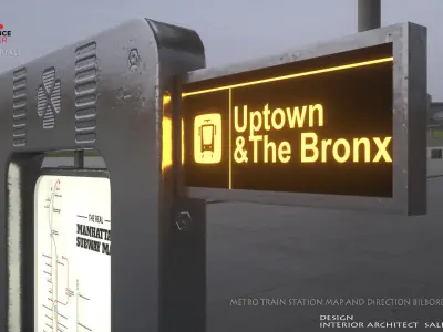 Subway Train Station Map and Direction sign billboard 3D model Low-poly 3D model