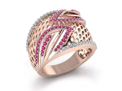 Light Weight Rose Gold Diamond Ring  -RI-242 3D print model
