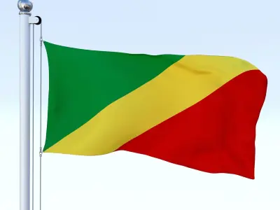 Animated Republic of the Congo Flag Low-poly 3D model