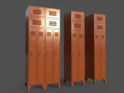 PBR School Gym Locker 10 - Orange Low-poly 3D model