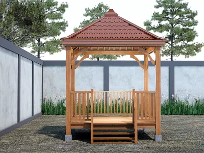 Wooden Gazebo with complete Contruction  3D model