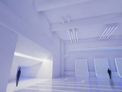 Sci Fi Exhibition Hall Interior with real world 3D model