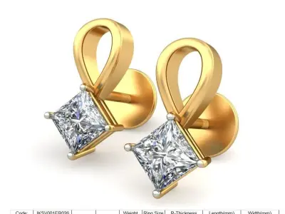 Solitaire Princess Diamond Earrings 3Dm STL OBJ Render Details 3D print model