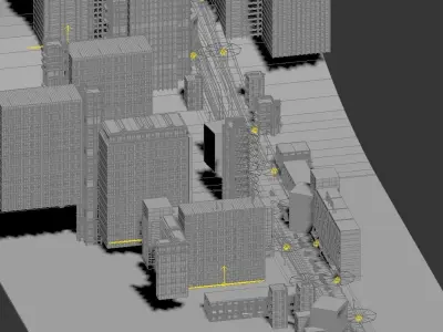 City Buildings with Railway 3D model