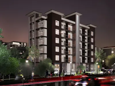 Modern Apartment Buildings with city model  Low-poly 3D model