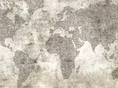 Typographic World Map on Aged Plaster Wallpaper Texture Texture