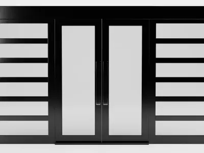 Double Door V1 - French Sliding Style with Black Frame 3D model