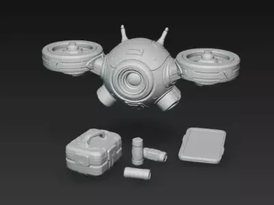 Stylized Sci-Fi Utility Drone - Game-Ready PBR 3D Model Low-poly 3D model