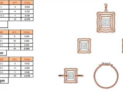 Light Minimalist Diamond Ring Earrings Pendant Set 3D print model