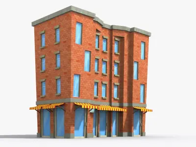 Cartoon Building x34 Low-poly 3D model