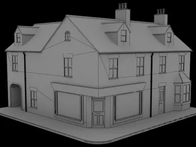  Detailed Victorian Redbrick uk house and shop corner   Low-poly 3D model