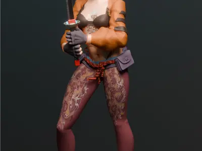 Stylized Female Samurai Character Game -Ready 3D Model Low-poly 3D model