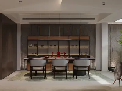 Modern Basement Interior with Tea RoomBarLounge TV Area 3D model