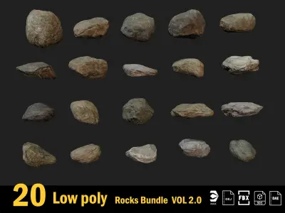 20 Low poly Rock Bundle Vol 2 Low-poly 3D model