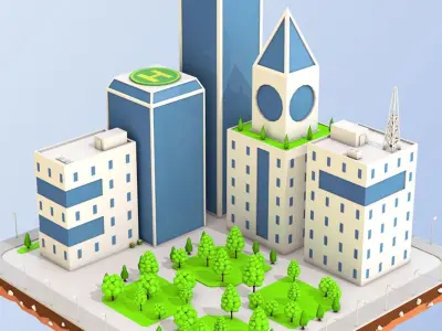 Low Poly City Block Skyscraper Buildings  Low-poly 3D model