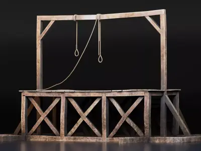 Medieval Gallows Platform with 3 Coffins Low-poly 3D model