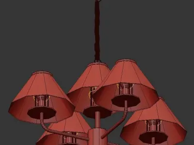 TOWNER four light chandelier in brass with shades 3D model
