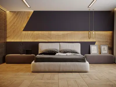 Bedroom modern with walls and wooden floors 3D model