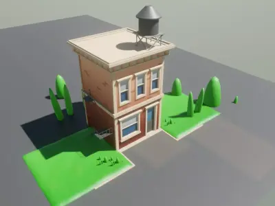 cartoon sylized building with one texture Low-poly 3D model