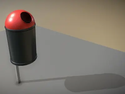 Red and black plastic city trash can High and Low-Poly Version 3D Model Pack