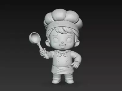 Chibi Kid Chef - Cute Cartoon Cook Character 3D Model Low-poly 3D model