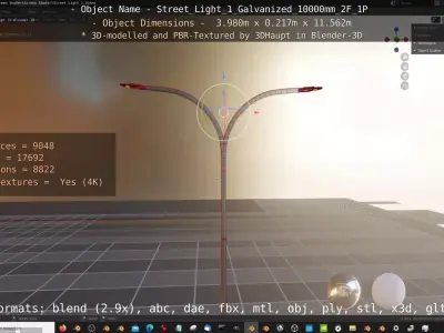 Street Light 1 Galvanized 10000mm 2F 1P Low-poly 3D model