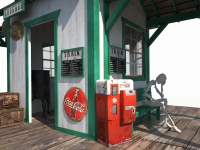 Western Train Station Low Poly Low-poly 3D model