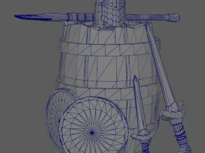 Stylish forging factory steel helmet sword shield Low-poly 3D model