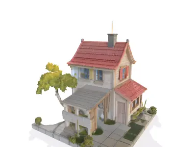 Cartoon Village House  HandPainted Game Asset glb Low-poly 3D model