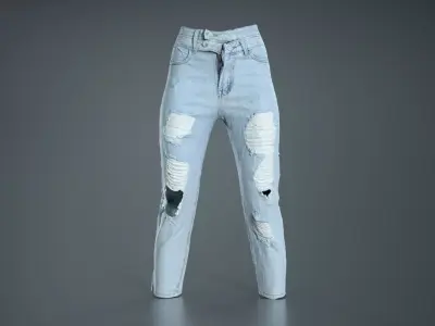 Ripped Jeans and Snake Print Boots Outfit with Black Top Low-poly 3D model