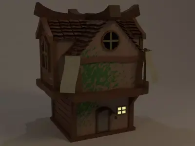Lowpoly house with roof 3D model