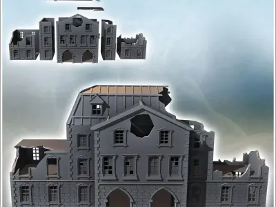 Large building with a zinc roof hewn stone base and flat-roofed  3D print model