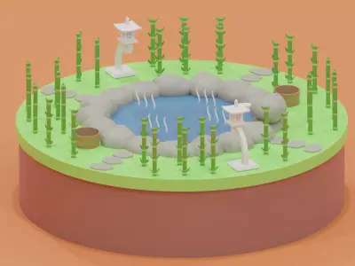 Cartoon Asian Hot Spring 3D model