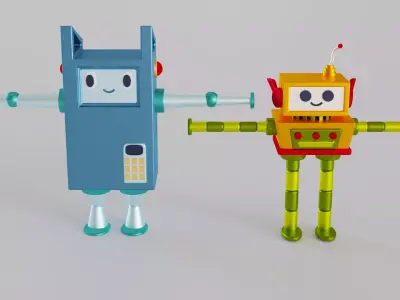 Two robots in cartoon style 3D model