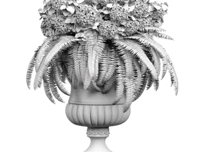 Hydrangea flowers  Fern plant Classic marble Luxury flower vase 3D model