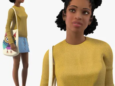 Street Style Light Skin Black Teenage Girl Standing Pose 3D model