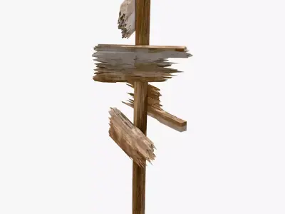 Old Wooden Directional Post M1 3D model